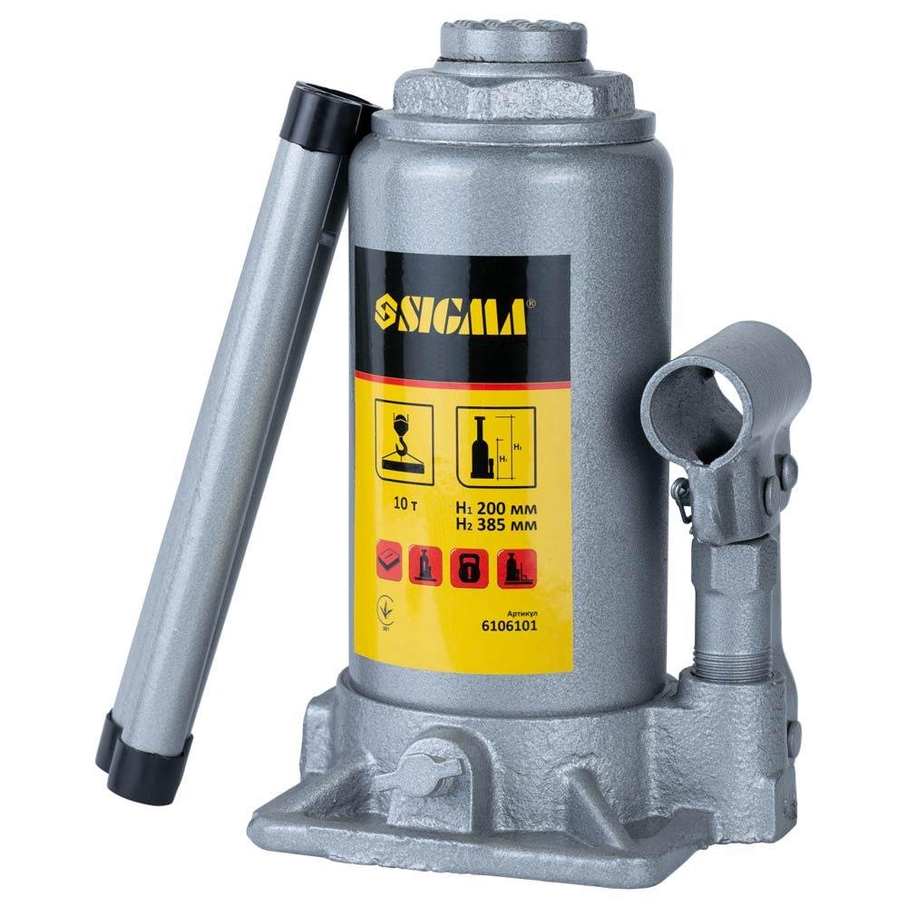 Домкрат гидравлический бутылочный 10т H 200-385мм Standard SIGMA (6106101)