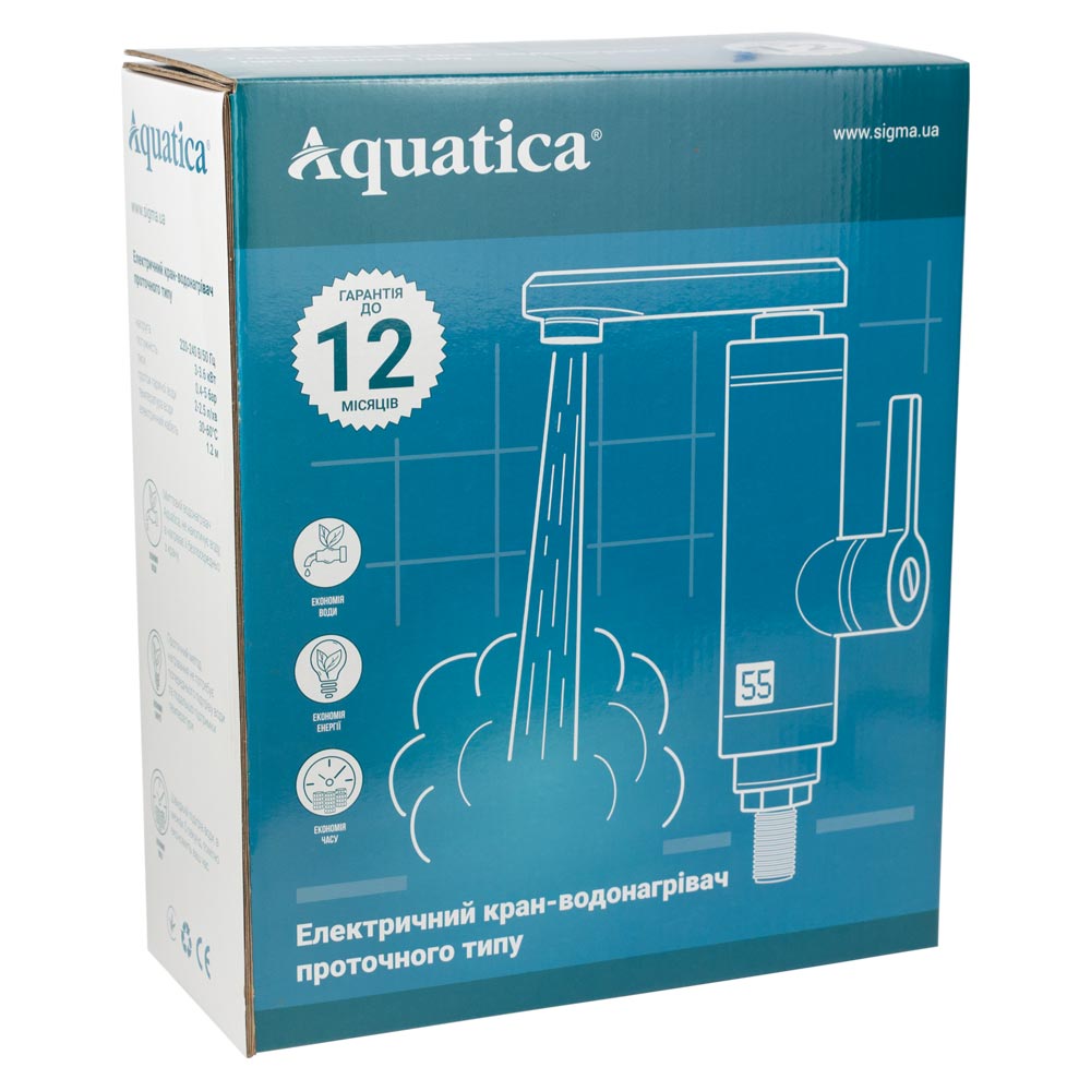 Кран-водонагрівач проточний JZ 3.0кВт 0.4-5бар для кухні гусак вухо на гайці AQUATICA (JZ-6B141W) - фото №2