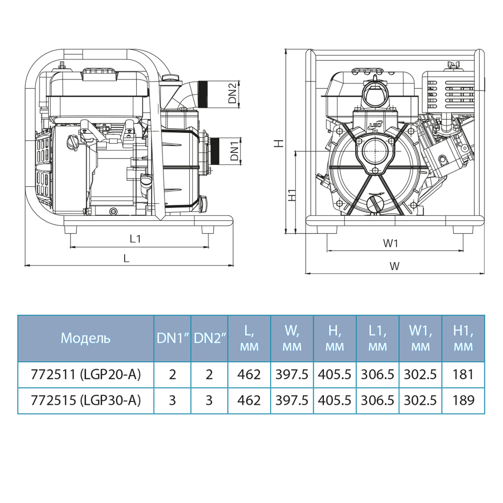 Мотопомпа 6.5л.с. Hmax 30м Qmax 60м³/ч (4-х тактный) LEO LGP30-A (772515)