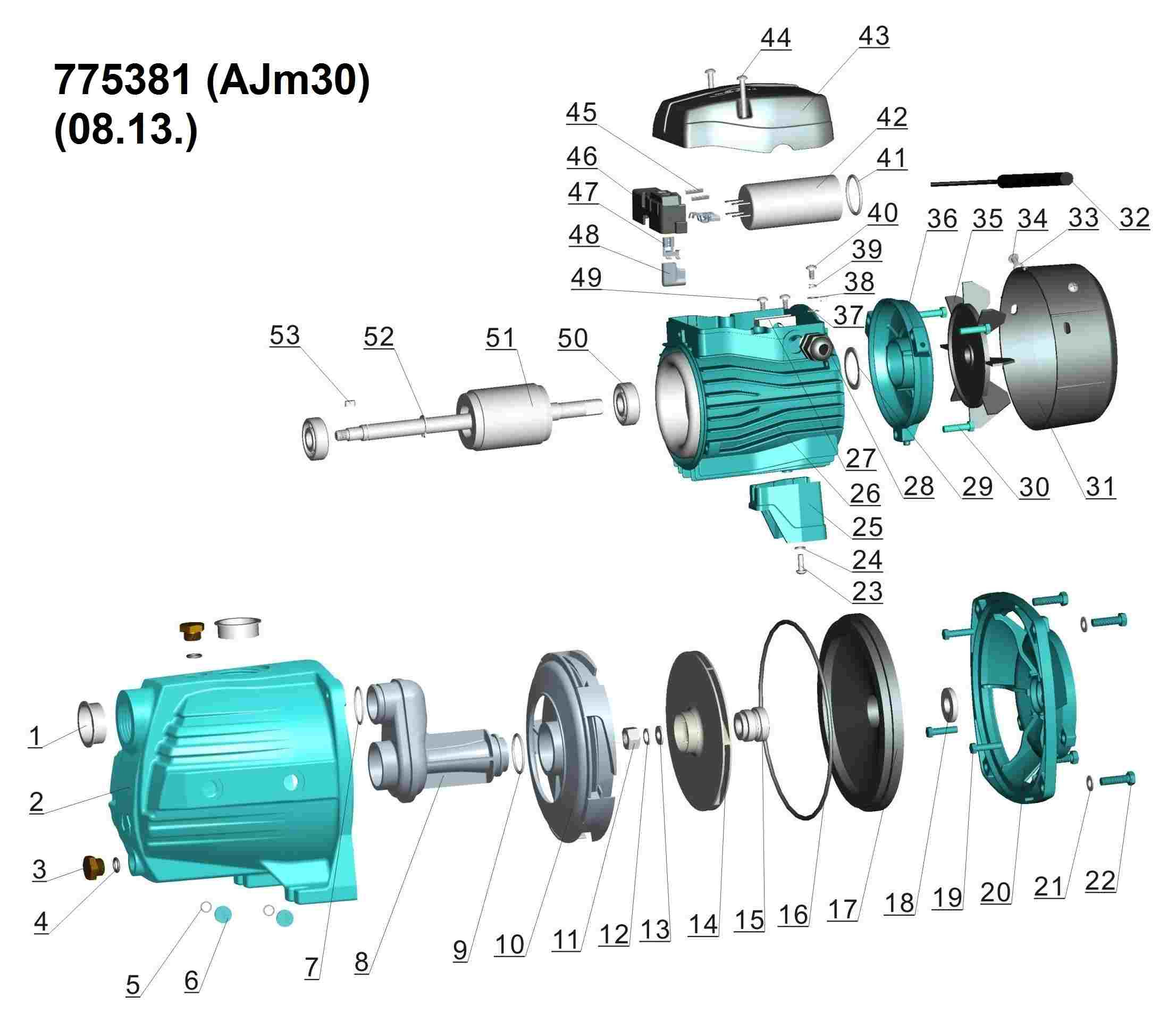 Насос центробежный самовсасывающий 0.3кВт Hmax 35м Qmax 45л/мин LEO 3.0 AJm30 (775381)