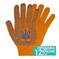 Перчатки трикотажные с точечным ПВХ покрытием р10 Тризуб КРАТНО 12 парам (оранжевые) SIGMA (9442591)