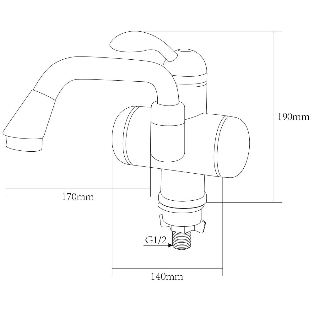 Кран-водонагрівач проточний LZ 3.0кВт 0.4-5бар для раковини гусак вигнутий довгий на гайці AQUATICA (LZ-5A211W)