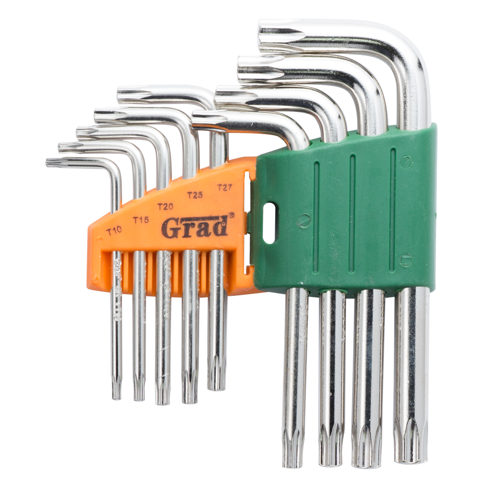 Ключи TORX 9шт T10-T50мм CrV (короткие с отвер) GRAD (4022275) - фото №2 - мал.