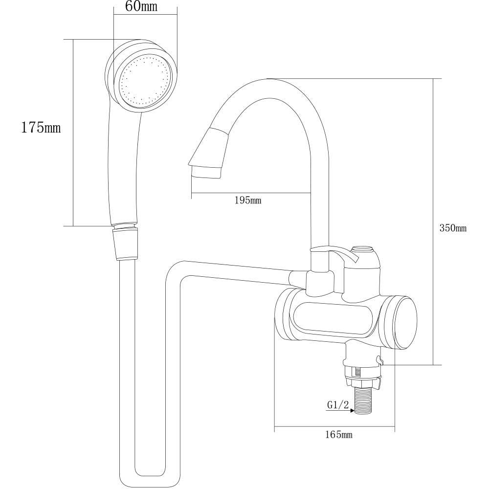 Кран-водонагрівач проточний JZ 3.0кВт 0.4-5бар для ванни гусак вухо на гайці AQUATICA (JZ-6C141W) - фото №3 мал.