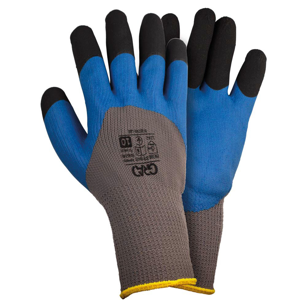 Перчатки трикотажные с частичным латексным вспененным покрытием утепленные р10 (синие манжет) КРАТНО 12 парам GRAD (9445745) - фото №1 - мал.