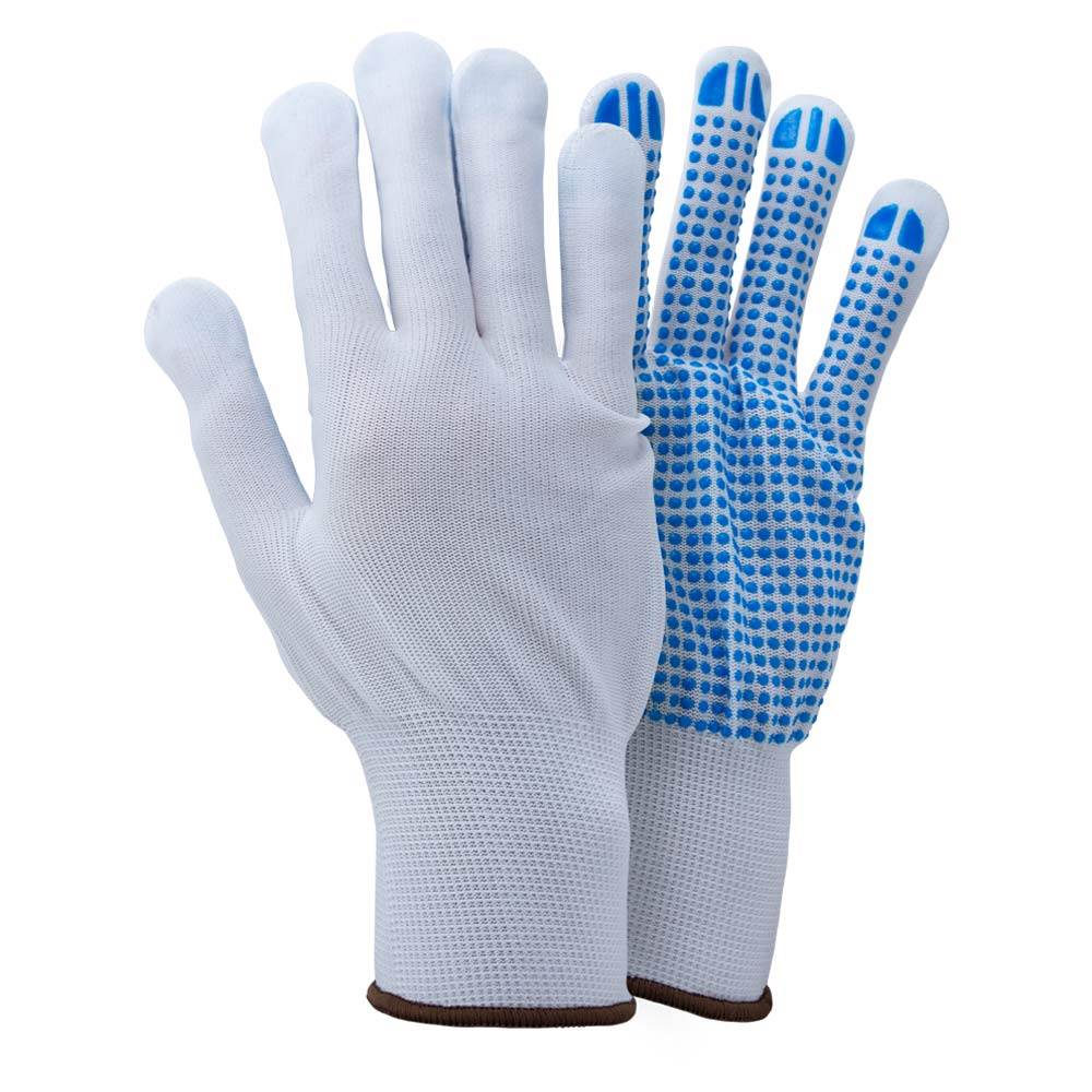 перчатки трикотажные с точечным ПВХ покрытием р8 (белые, манжет)