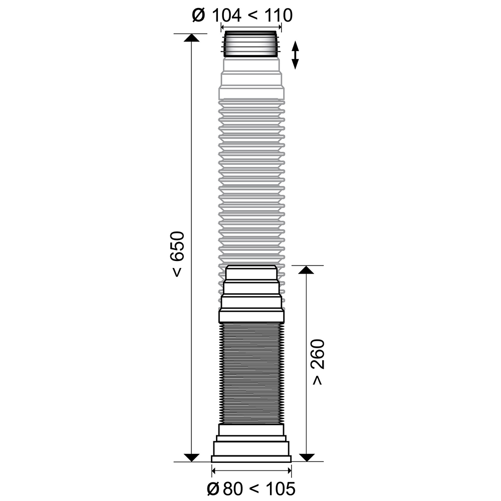 Гофра для унитаза армированная Ø110мм 260-650мм Push-Fit WIRQUIN (9555300) - фото №2 - мал.