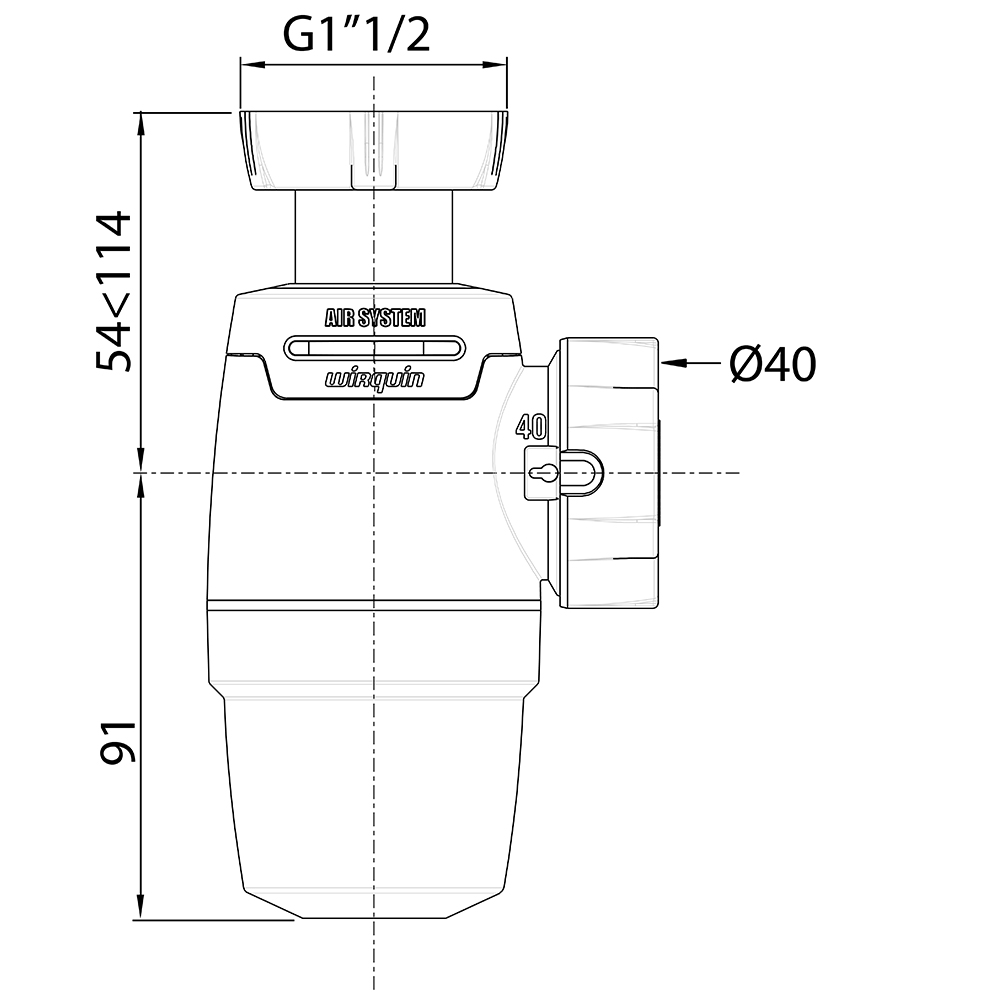 Сифон для кухонної мийки Neo Air 1½"×Ø40мм WIRQUIN (9542331) - фото №2 мал.