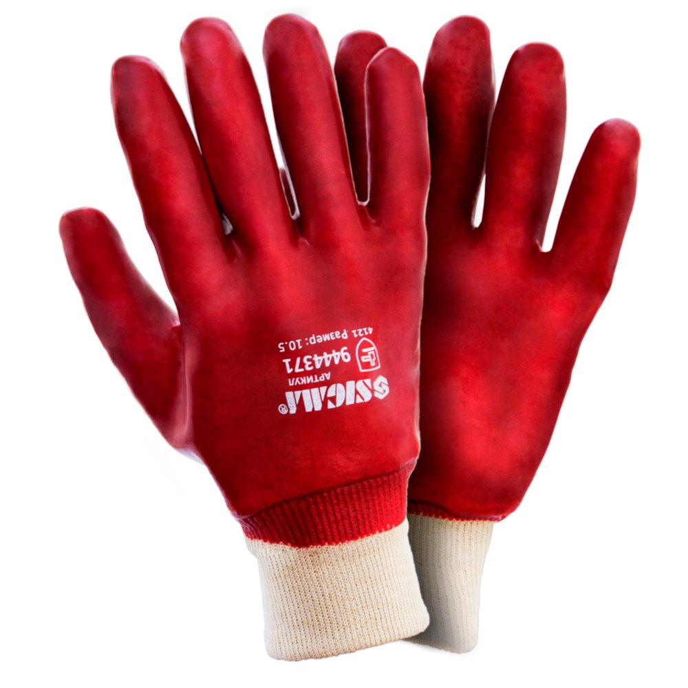 Перчатки трикотажные с ПВХ покрытием (красные манжет) 120 пар SIGMA (9444371) - фото №1 - мал.