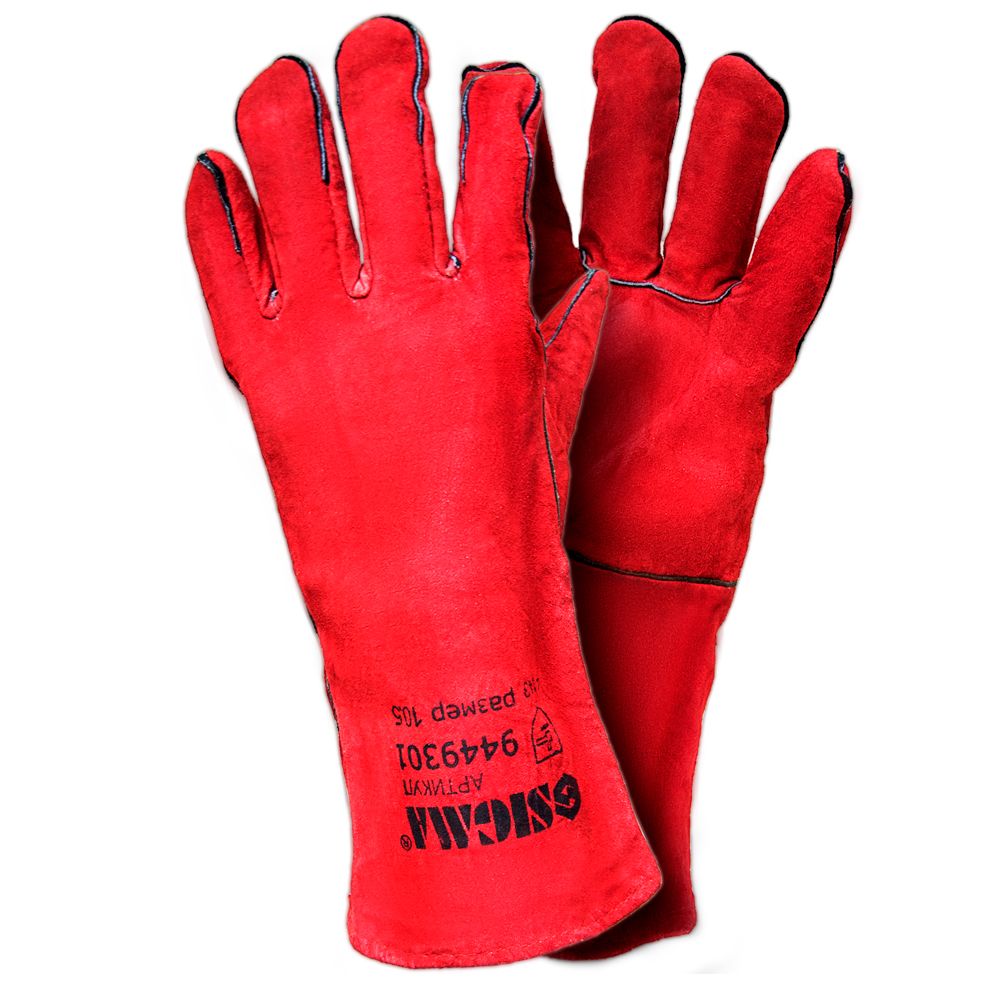 перчатки краги сварщика р10,5 класс С, длина 35см (красные)
