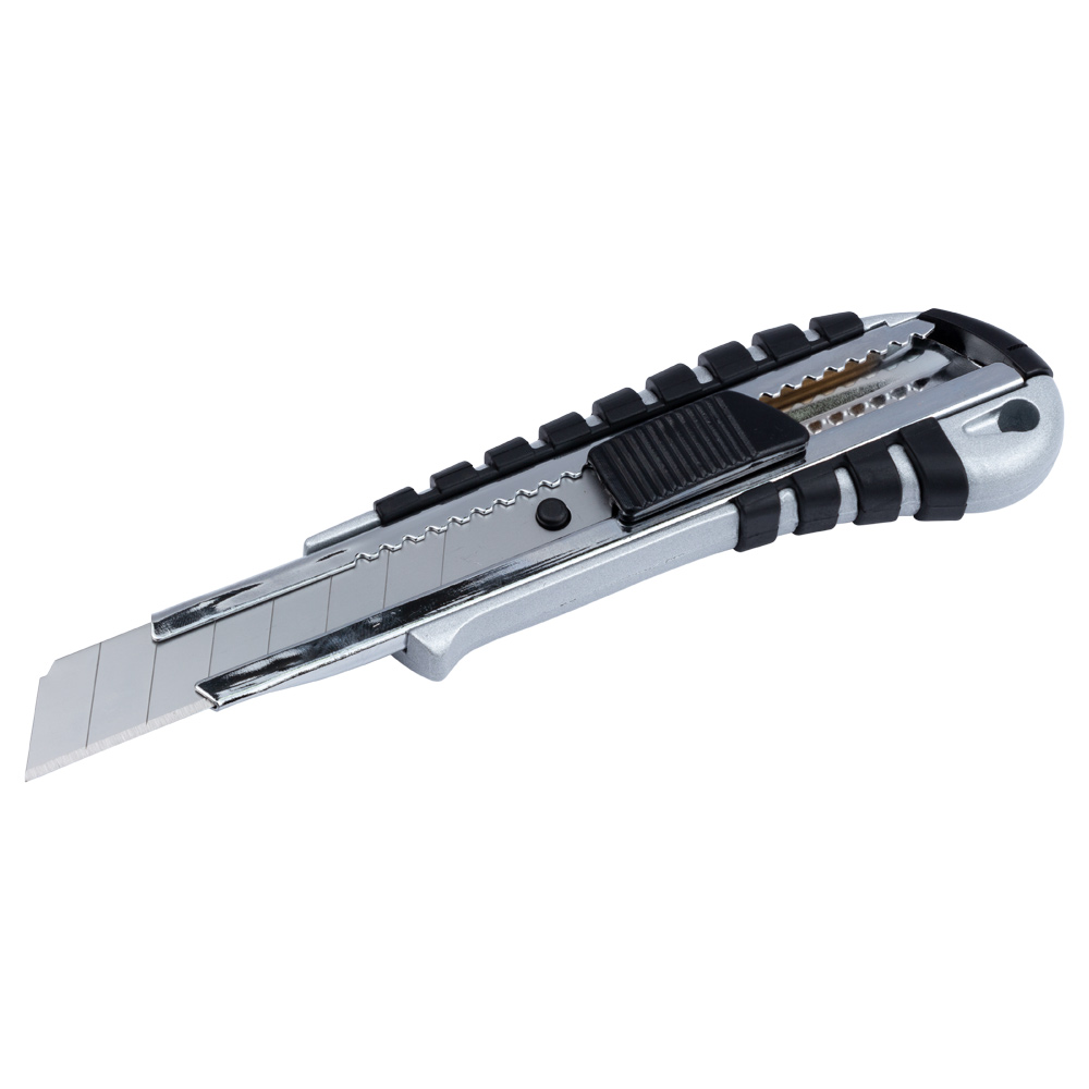 Нож строительный (корпус метал/резина) лезвие 18мм автоматический замок SIGMA (8211041) - фото №3 - мал.