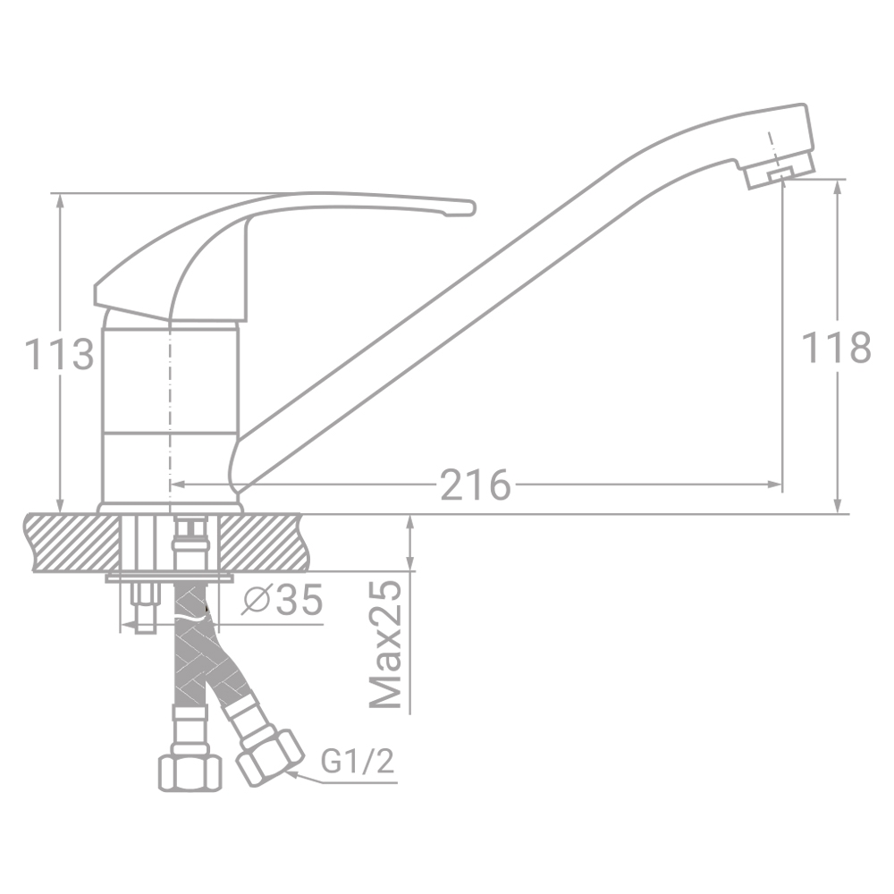 Смеситель s40 Ø40 для кухни гусак прямой 250мм на шпильке TAU SL-2B243C (9840130) - фото №2 - мал.