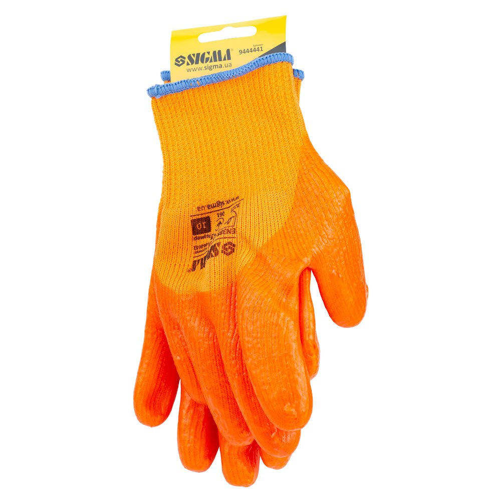 Перчатки трикотажные с частичным ПВХ покрытием утепленные р10 (оранж, манжет) SIGMA (9444441) - фото №2 - мал.