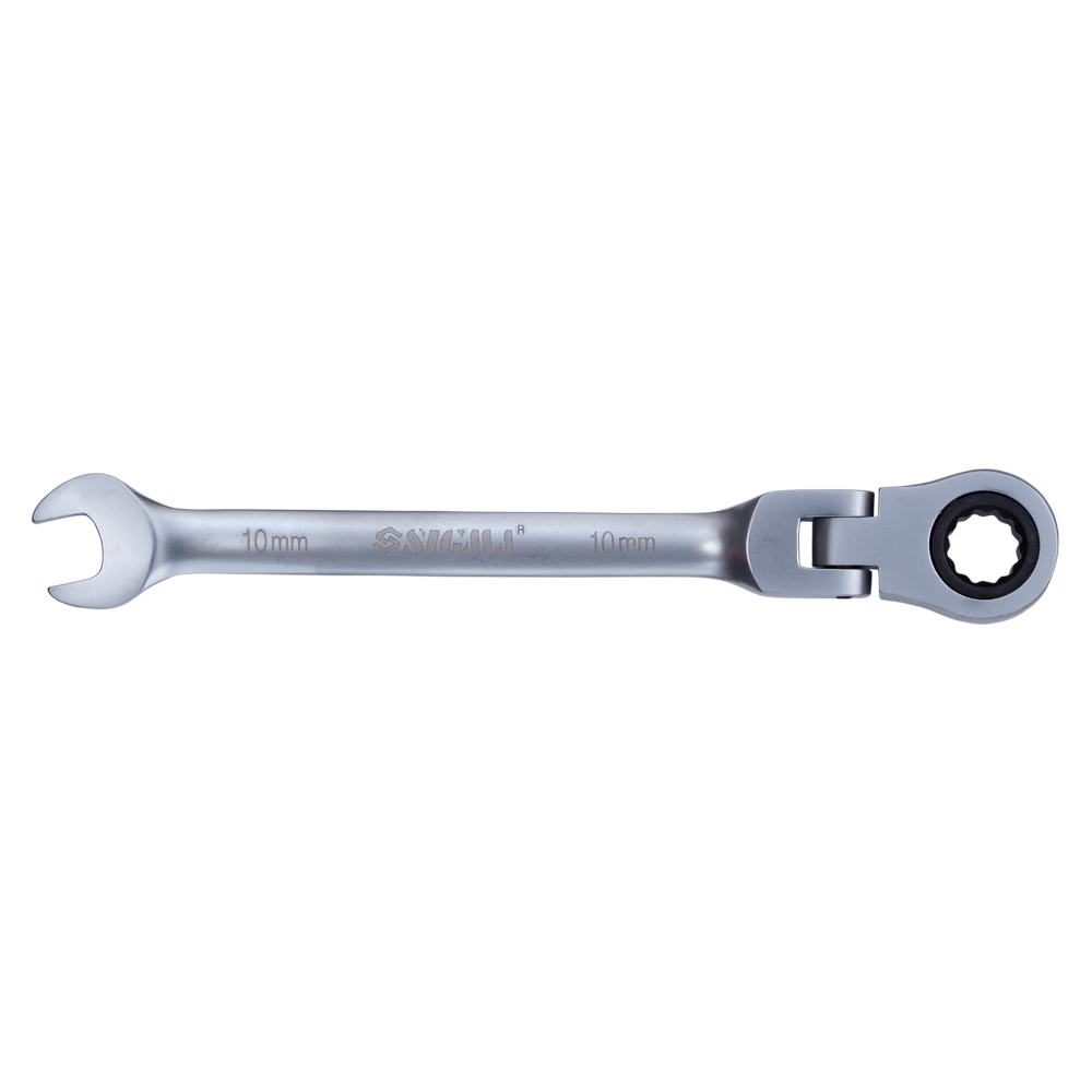Ключ рожково-накидной трещоточный с шарниром 10мм CrV satine SIGMA (6022601) - фото №1 - мал.