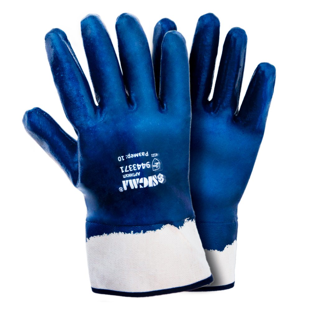 Перчатки трикотажные с нитриловым покрытием (синие краги) 120 пар SIGMA (9443371) - фото №1 - мал.