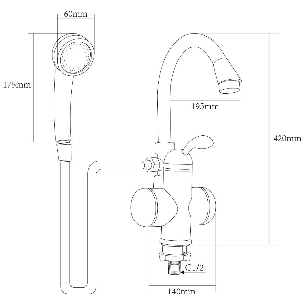 Кран-водонагрівач проточний LZ 3.0кВт 0.4-5бар для ванни гусак вухо на гайці AQUATICA (LZ-6C111W) - фото №2 мал.