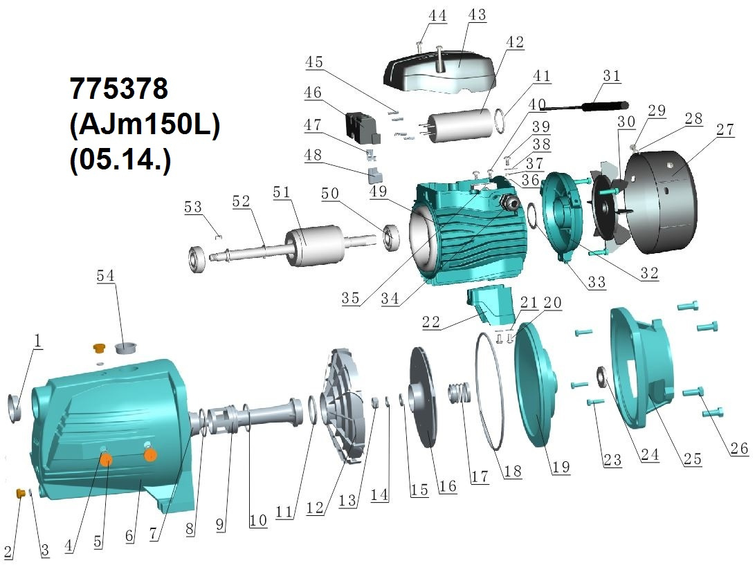 Насос центробежный самовсасывающий 1.5кВт Hmax 54м Qmax 140л/мин LEO 3.0 AJm150L (775378)