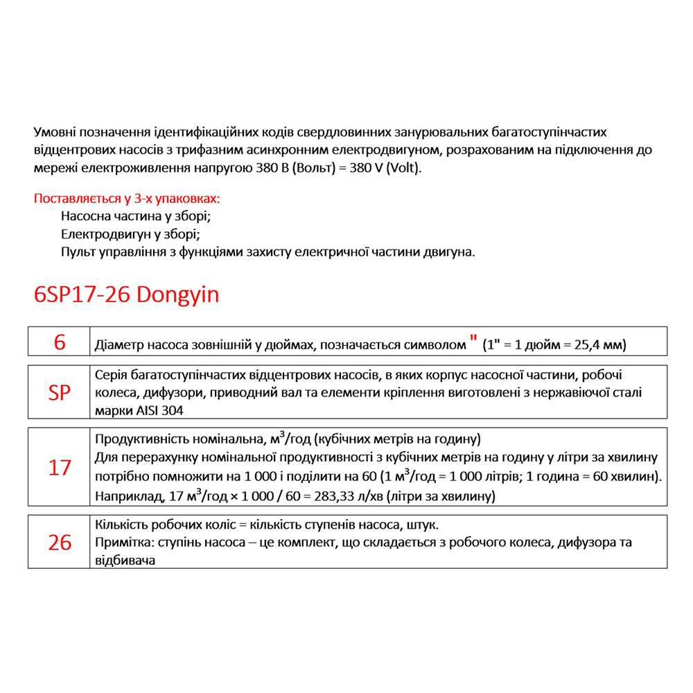 Насос відцентровий 380В 26кВт H 196(109)м Q 1300(1000)л/хв Ø145мм колеса нерж сталь+пульт (з 3х частин) DONGYIN 6SP60-14 (7777713) - фото №4 мал.