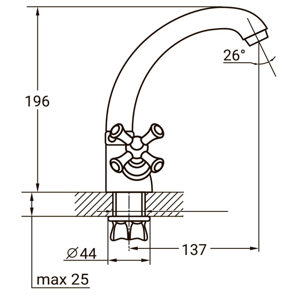 Змішувач PL 1/2 "для кухні гусак короткий вухо на гайці AQUATICA PL-4B355C (9777100) - фото №2 мал.