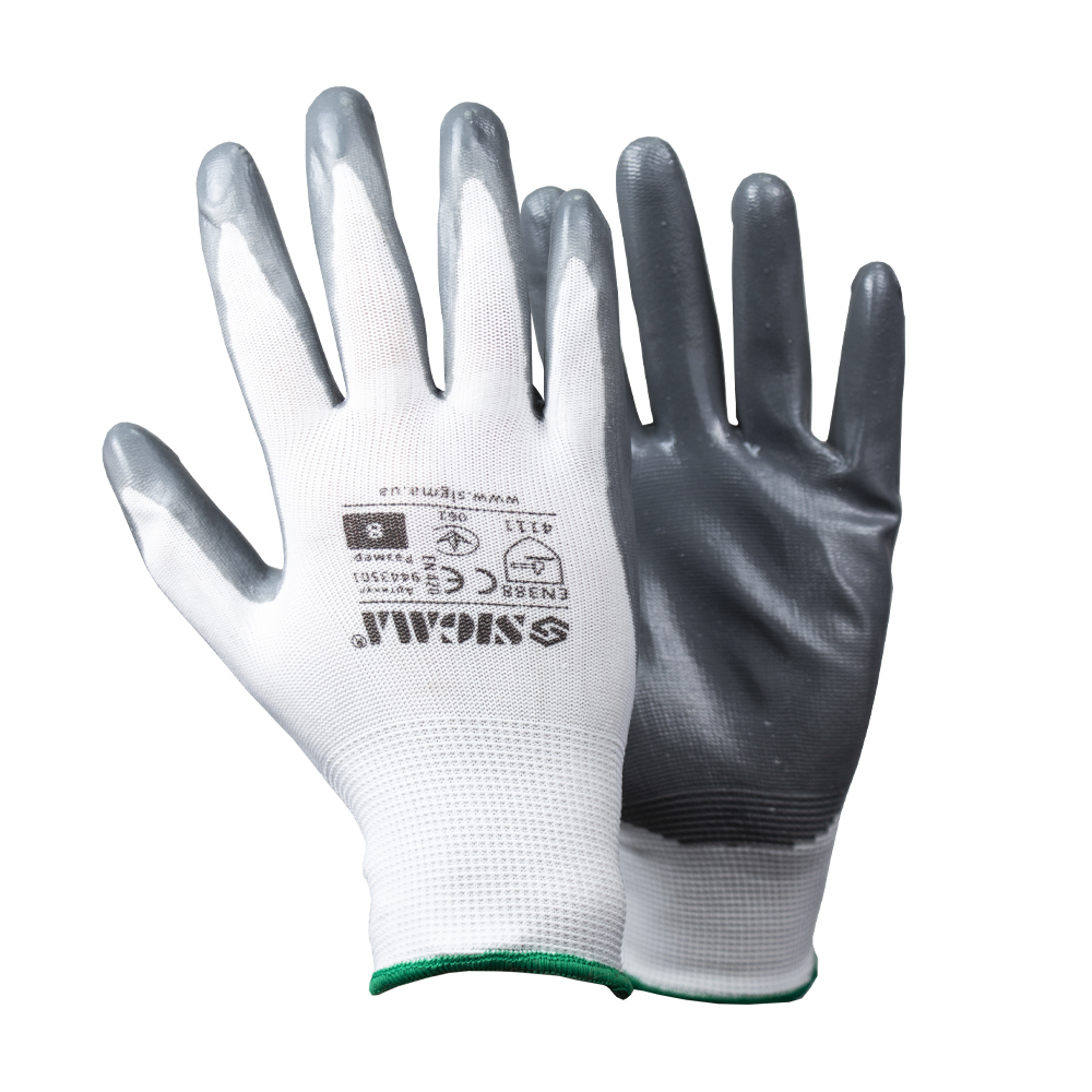 перчатки трикотажные с частичным нитриловым покрытием р8 (серые манжет)