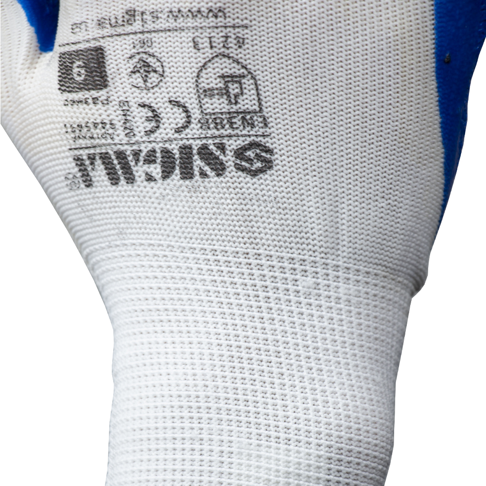 Перчатки трикотажные с частичным латексным покрытием кринкл р9 (синие, манжет) SIGMA (9445491) - фото №4 - мал.