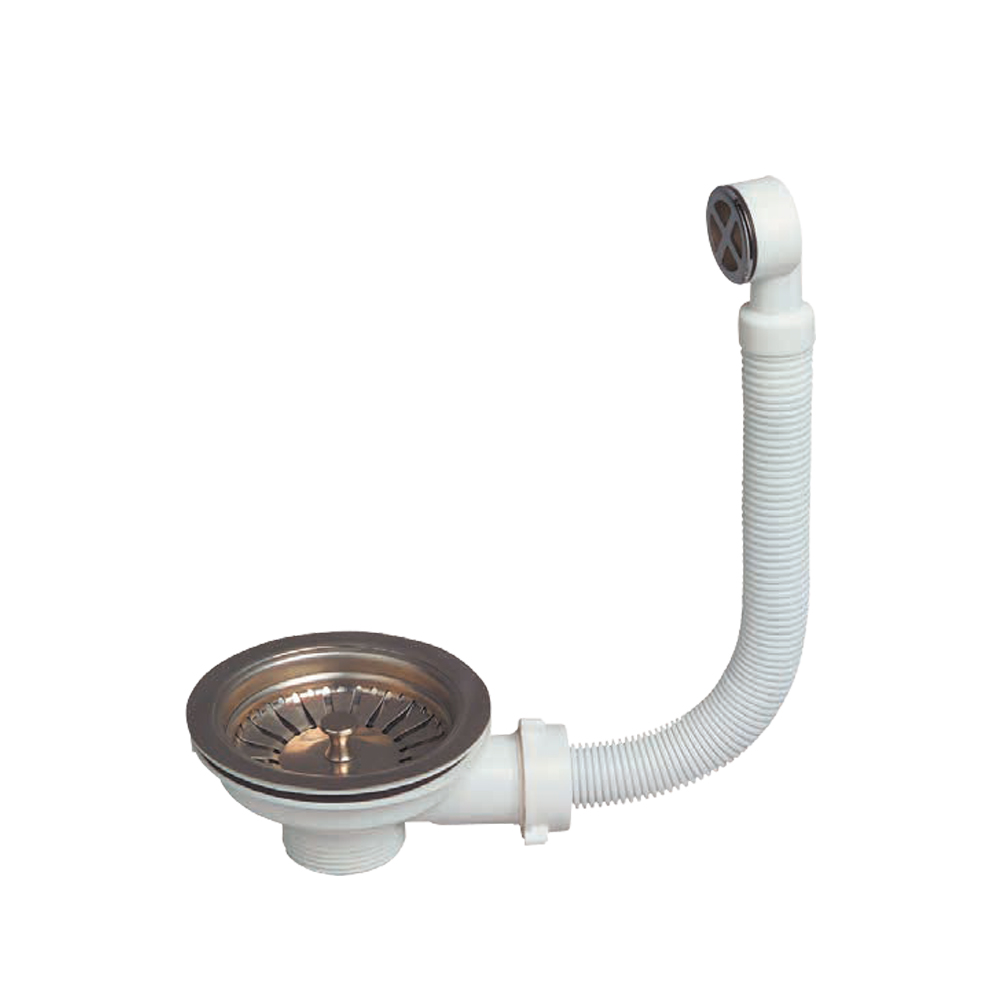 Клапан донный для кухонной мойки 1½" с нерж. решеткой и переливом WIRQUIN (9545680) - фото №1 - мал.