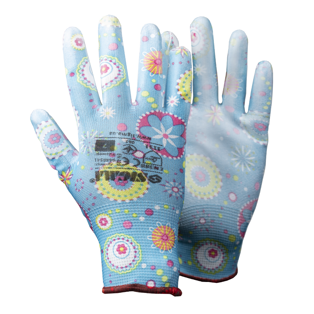 перчатки трикотажные с частичным ПУ покрытием р7 (синие манжет)