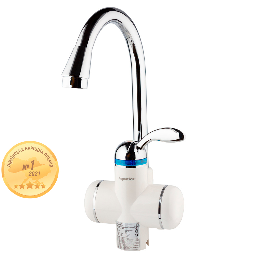 кран-водонагреватель проточный s95 3.0кВт 0,4-5бар для кухни гусак ухо на гайке Aquatica (LZ-6B111W)