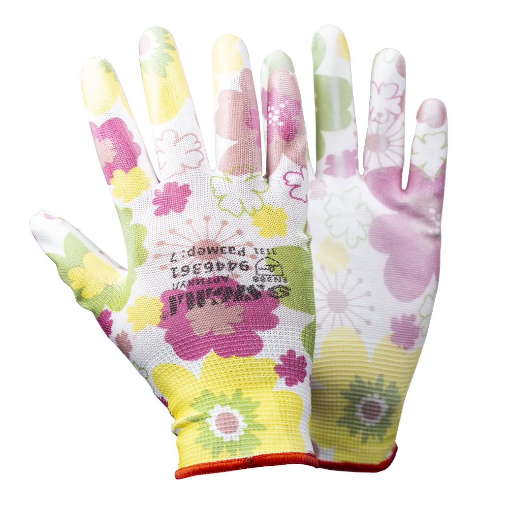 перчатки трикотажные с частичным ПУ покрытием р7 (белые манжет)