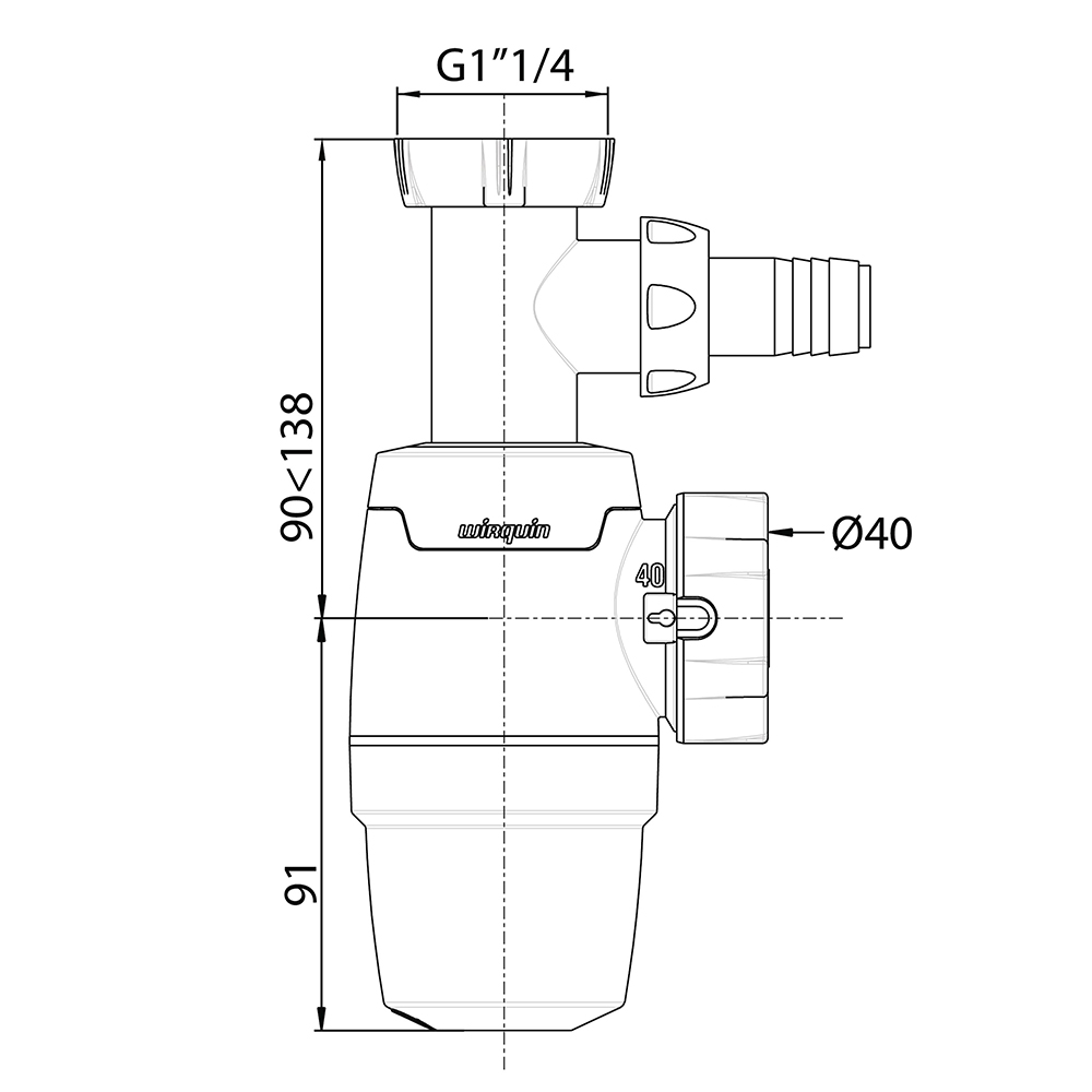 Сифон для раковины Neo Air 1¼"×Ø40мм с подводом WIRQUIN (9541357) - фото №2 - мал.