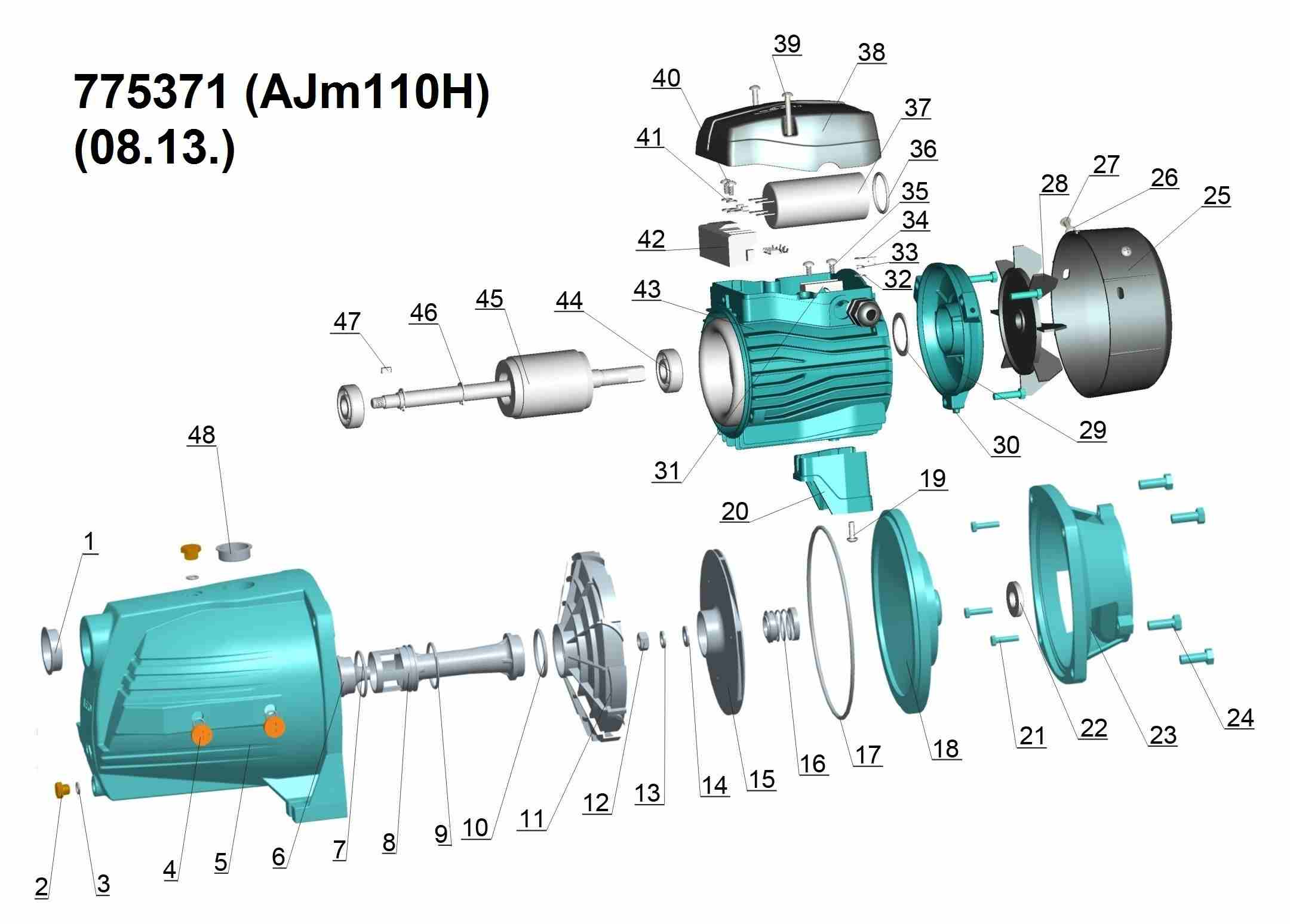 Насос центробежный самовсасывающий 1.1кВт Hmax 60м Qmax 60л/мин LEO 3.0 AJm110H (775371) - фото №2 - мал.
