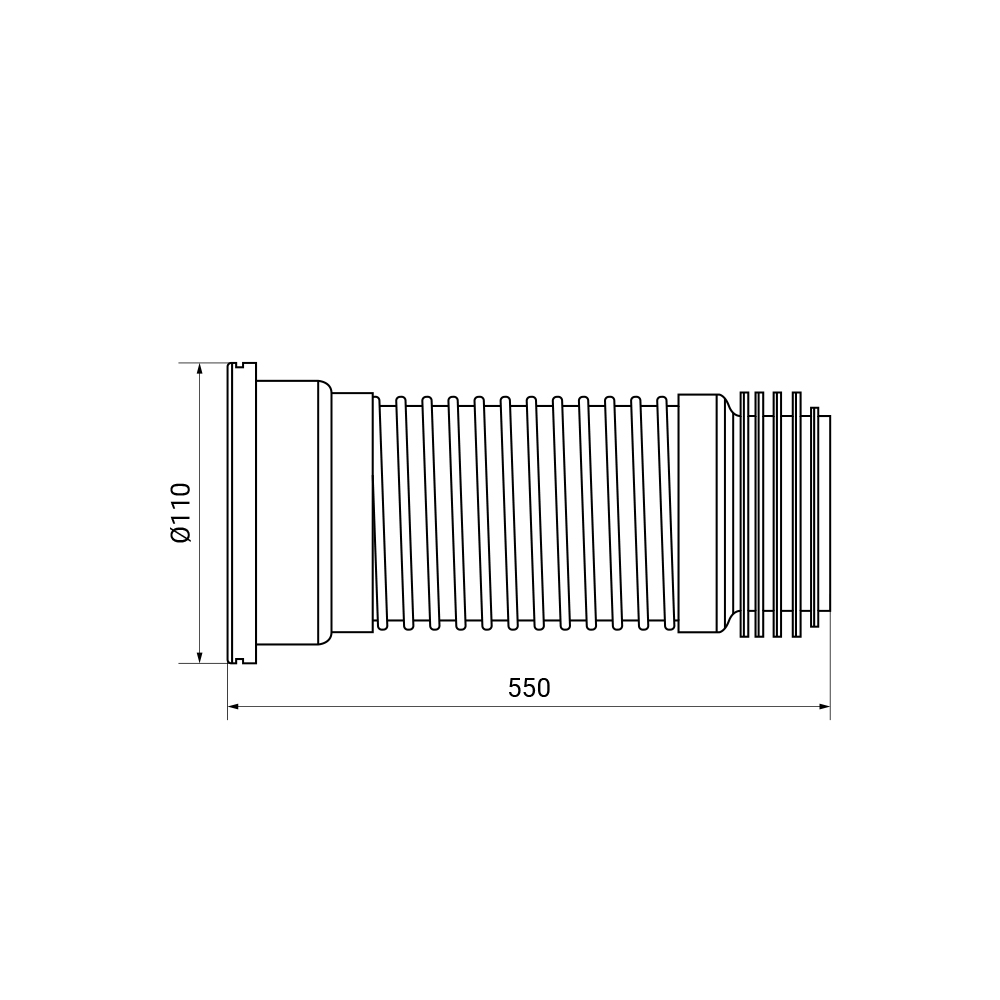 Гофра для унитаза армированная Ø110мм 550мм TAU (9855300) - фото №2 - мал.