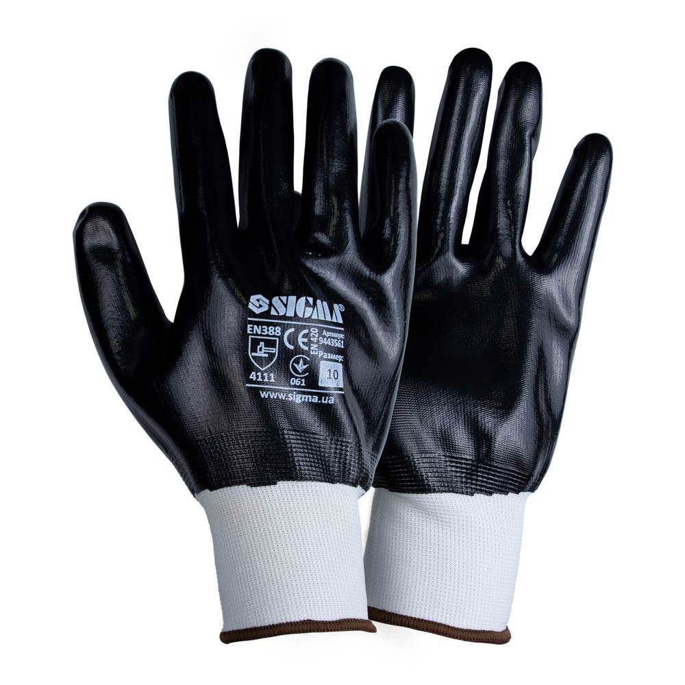 перчатки трикотажные с полным нитриловым покрытием р10 (черные манжет)