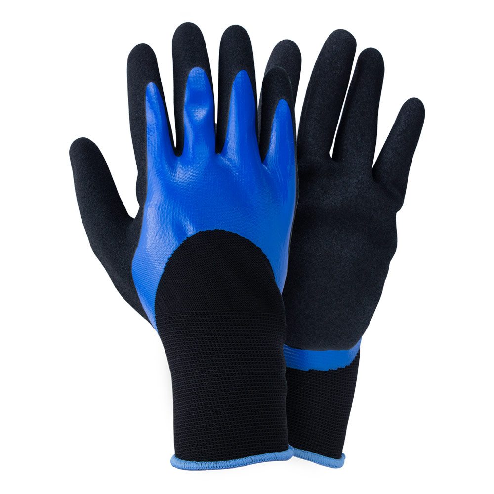 перчатки трикотажные с двойным нитриловым покрытием р9 (сине-черные манжет)