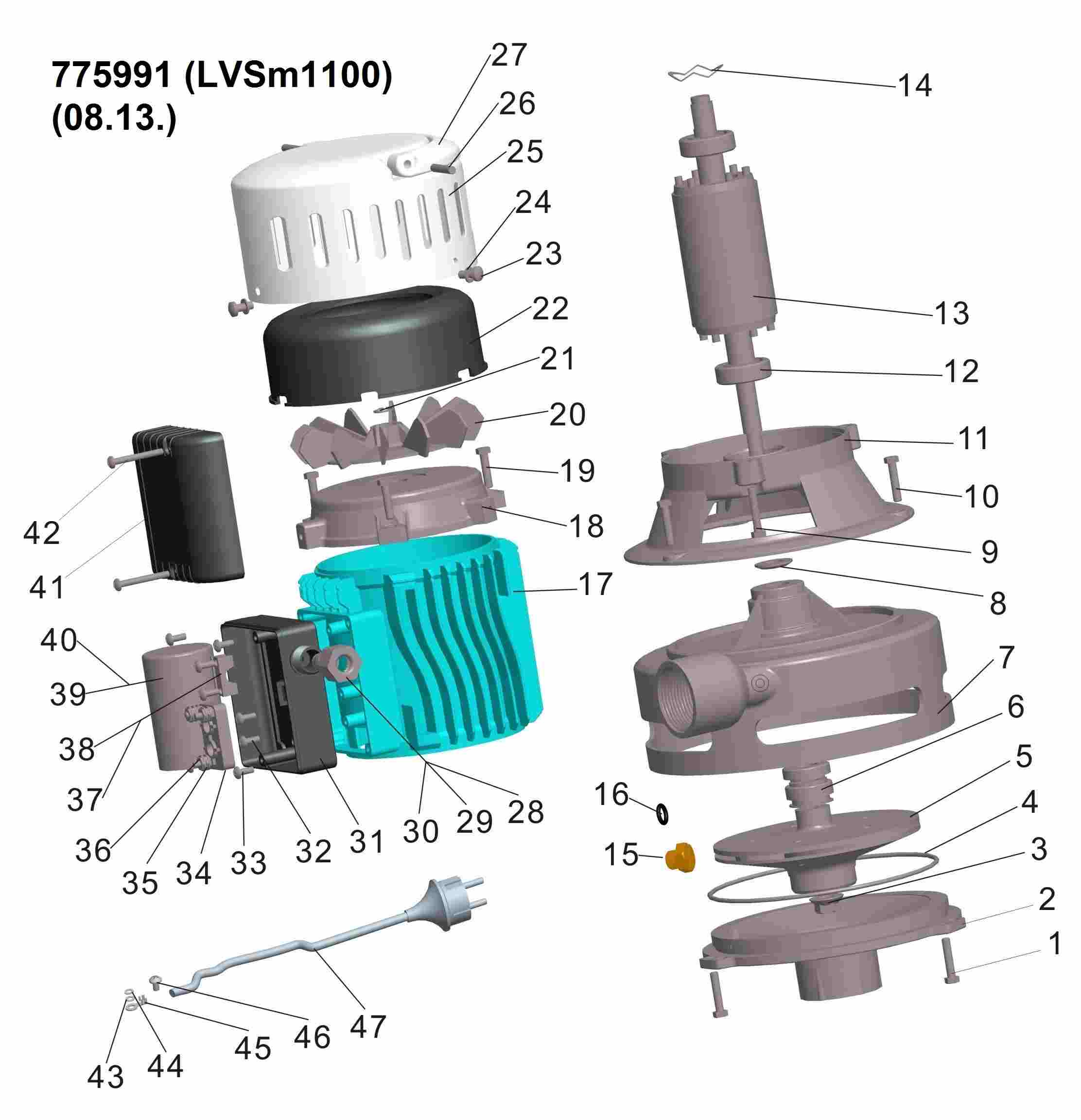 Насос центробежный вертикальный 0.75кВт Hmax 21.5м Qmax 190л/мин (БЦПН) LEO (775991)