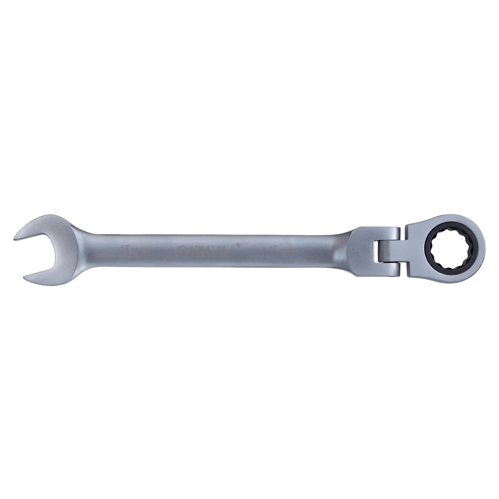 Ключ рожково-накидной трещоточный с шарниром 15мм CrV satine SIGMA (6022651) - фото №1 - мал.