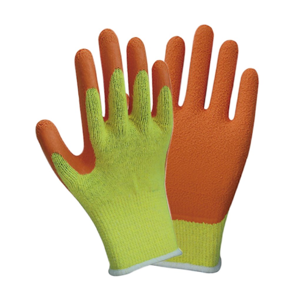 Перчатки трикотажные с частичным латексным покрытием кринкл р10 эконом (оранж манжет) SIGMA (9445421) - фото №1 - мал.