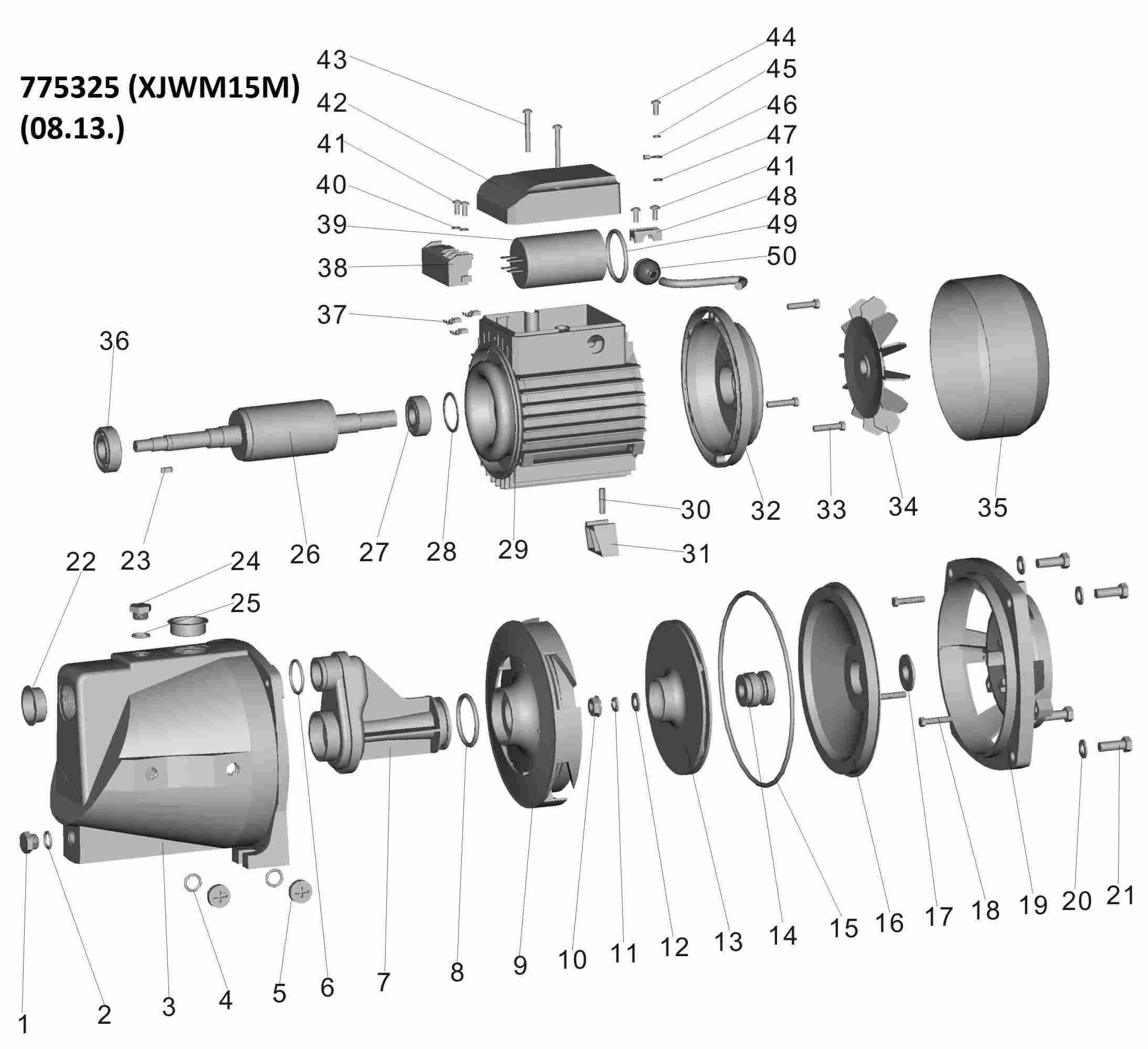 Насос центробежный самовсасывающий 1.1кВт Hmax 55м Qmax 90л/мин LEO XJWM/15M (775325)