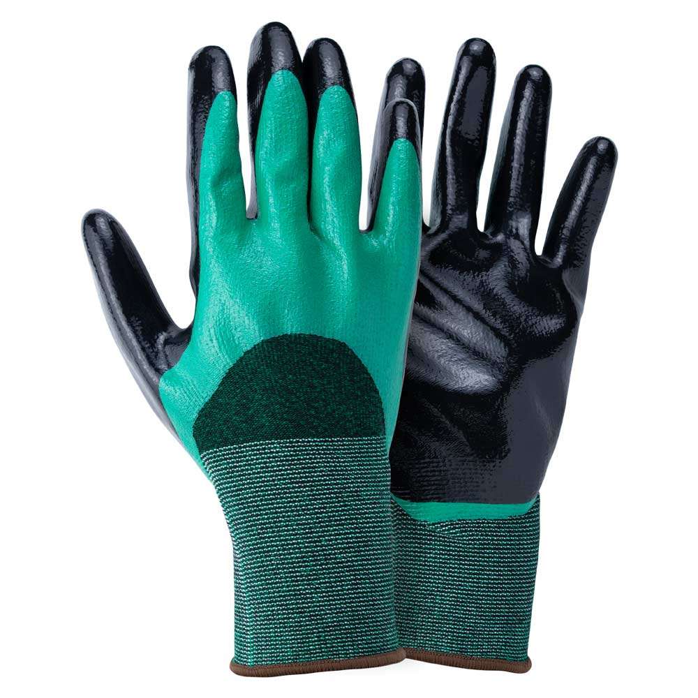 Перчатки трикотажные с двойным нитриловым покрытием р9 (зелено-черные манжет) SIGMA (9443591) - фото №1 - мал.