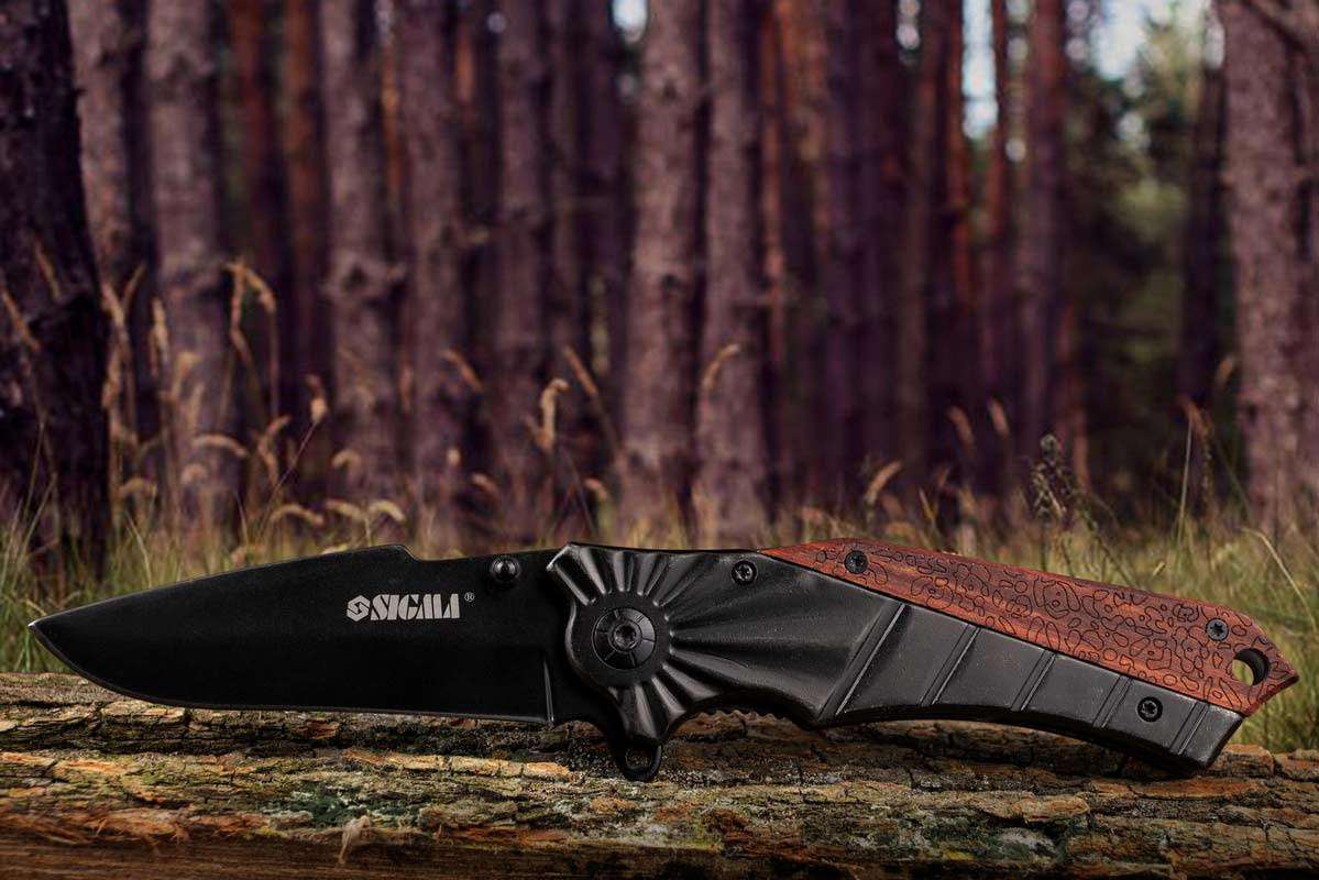 Нож раскладной 120мм (рукоятка комбинированная, металл-дерево) SIGMA (4375801) - фото №12 - мал.