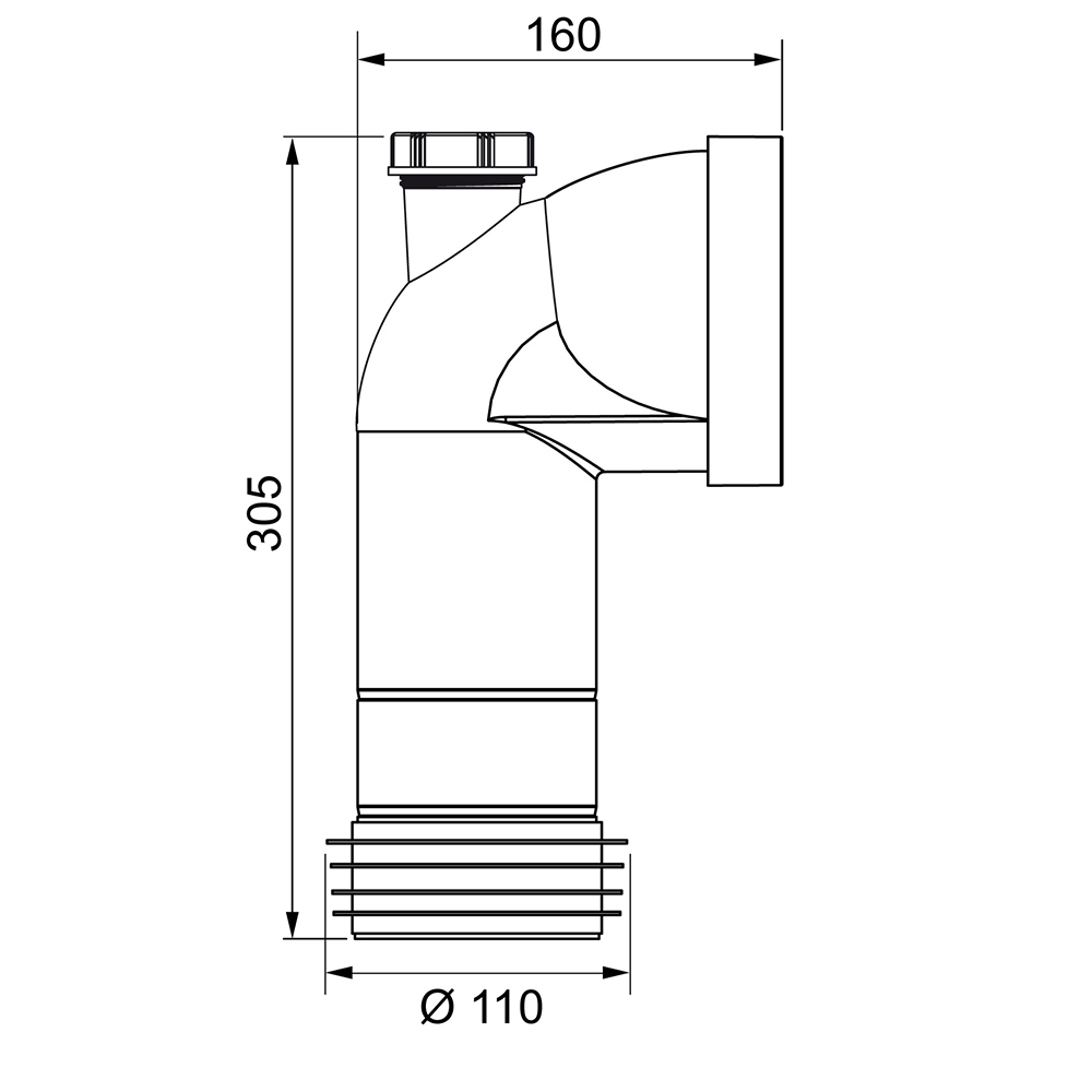 Коліно для унітазу з відведенням Ø110мм/90° Push-Fit WIRQUIN (9555400) - фото №2 мал.