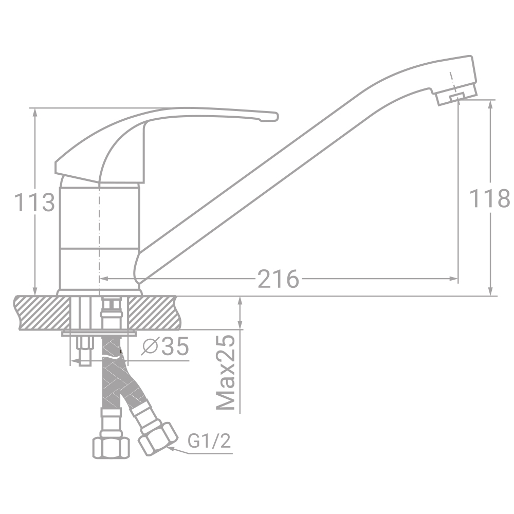 Смеситель s43 Ø40 для кухни гусак прямой 250мм на шпильке TAU SM-2B244C (9843130) - фото №2 - мал.