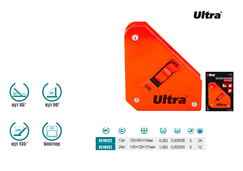 Тримач магнітний з вимикачем ТМ Ultra