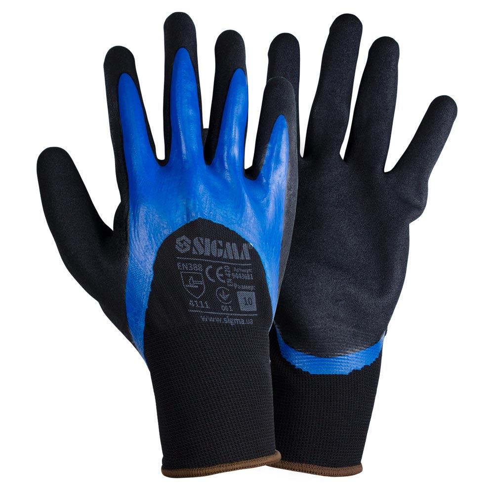 Перчатки трикотажные с двойным нитриловым покрытием р10 (сине-черные, манжет) SIGMA (9443681) - фото №1 - мал.