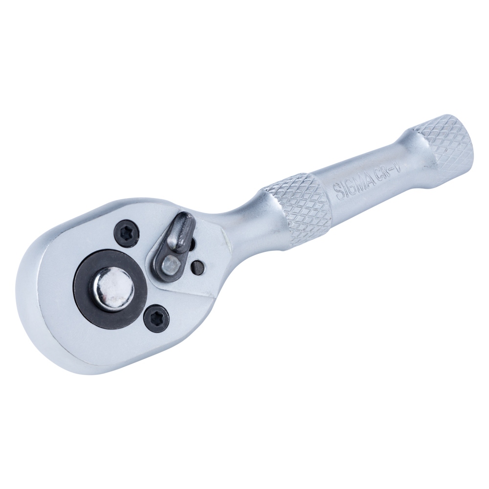 Ключ-трещотка укороченная с металлической ручкой 1/4" 90мм 45T CrV SIGMA (6050211) - фото №2 - мал.