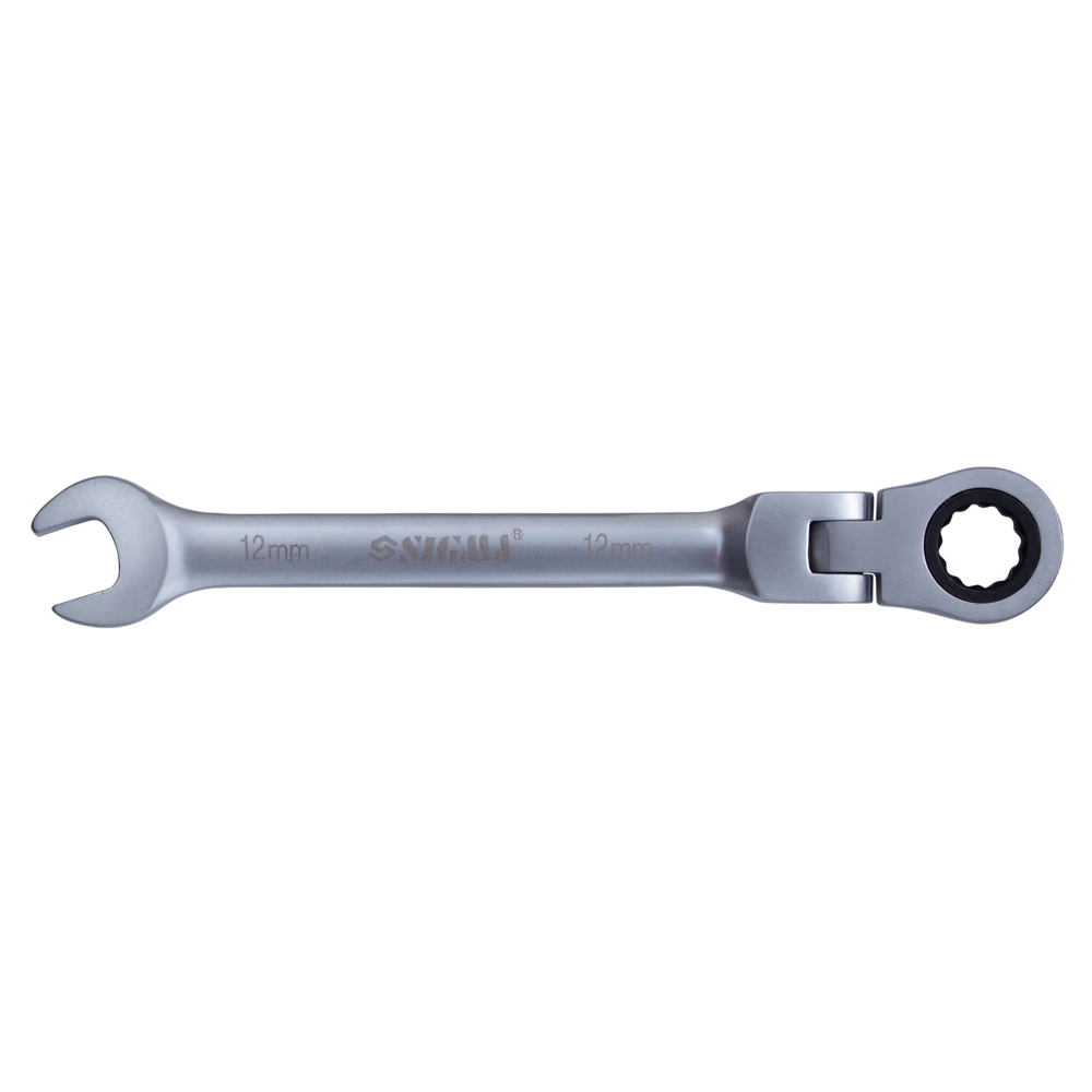 Ключ рожково-накидной трещоточный с шарниром 12мм CrV satine SIGMA (6022621) - фото №1 - мал.